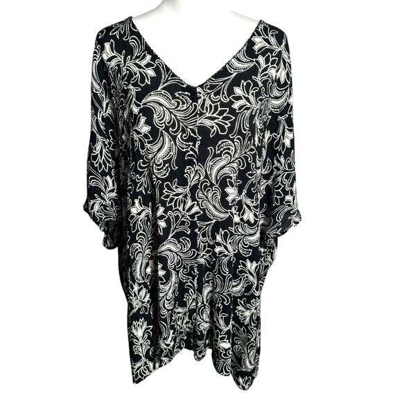 CATHERINES Women's‎ 4X Black White Floral Button Up Shirt Crinkle Lightweight - Picture 1 of 7